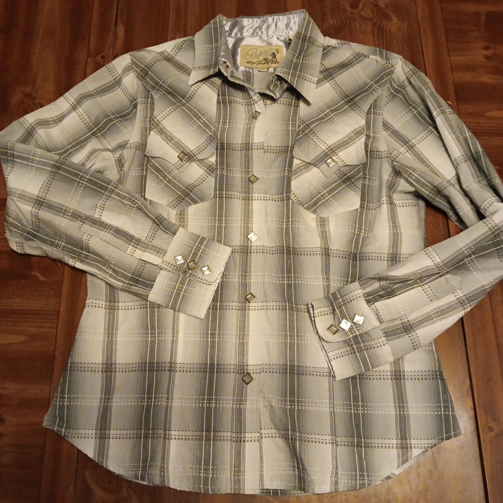 Vintage Roper Pearl, Diamond Shape Snaps  Plaid Button-Up Shirt
